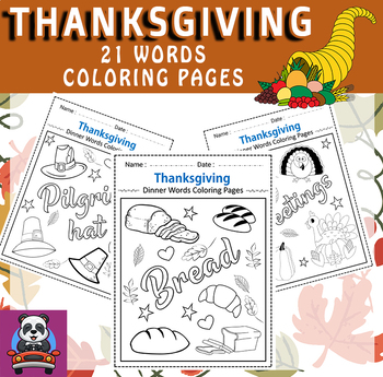 Preview of Thanksgiving Dinner Words Coloring Pages | Turkey Day Coloring Sheets Worksheets