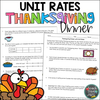 Preview of Thanksgiving Dinner with Unit Rates