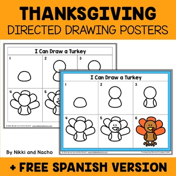 Preview of Thanksgiving Directed Drawing Posters + FREE Spanish