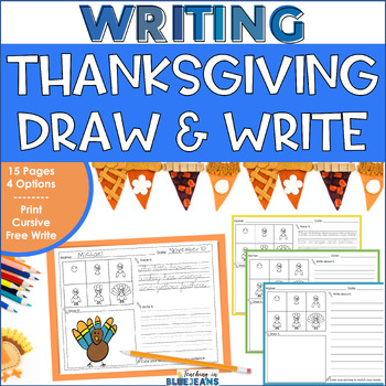 Preview of Thanksgiving Directed Drawing Writing Pages w/Print Cursive Handwriting Practice