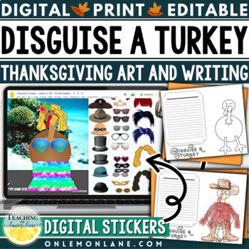 Preview of Thanksgiving Disguise a Turkey in Disguise Trouble Turkey Craft ELA Writing Art