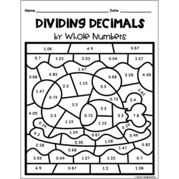 thanksgiving dividing decimals by whole numbers color by number tpt