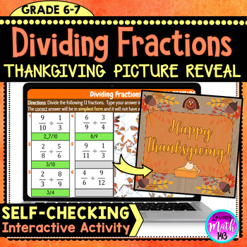Preview of Thanksgiving: Dividing Fractions Digital Math Mystery Picture Reveal