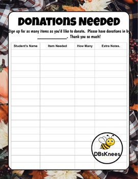 Preview of Thanksgiving Donation Form *Editable!