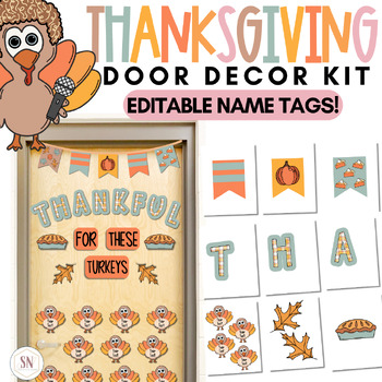 Preview of Thanksgiving Door Decor | November Door Decor | Editable | *NEW