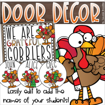 Preview of Thanksgiving Door Decorations Bulletin Board Display Grateful Turkeys EDITABLE