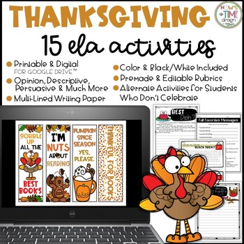 Preview of Thanksgiving ELA Activities | Digital & Printable | Google