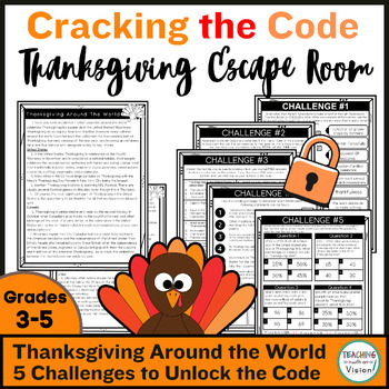 Preview of Thanksgiving ELA Activity Escape Room Thanksgiving Around the World Grades 3-5