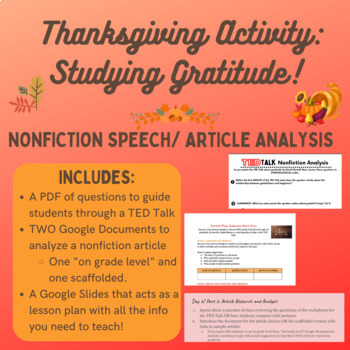Preview of Thanksgiving ELA Activity: Nonfiction Gratitude Study