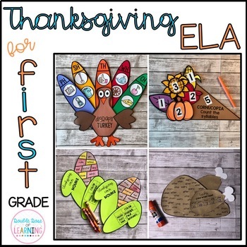 Preview of Thanksgiving ELA Crafts for 1st Grade (digraphs, syllables, nouns & more!)