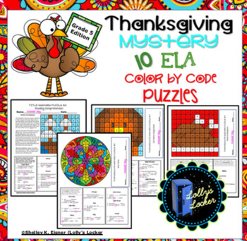 Preview of 5th Grade Thanksgiving Color by Code ELA Mystery Pictures: Grade 5 ELARevised