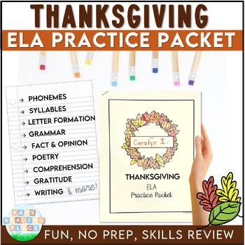 Preview of Thanksgiving ELA No Prep Activity Packet, 2nd-4th grade