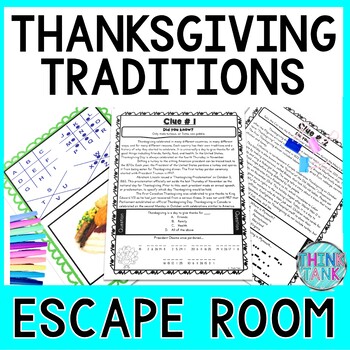 Preview of Thanksgiving ESCAPE ROOM - Holiday Traditions - Reading Comprehension - No Prep