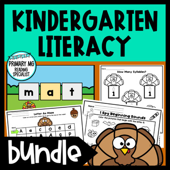 Preview of Thanksgiving Early Literacy BUNDLE for Kindergarten | Worksheets and Digital