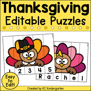 Preview of Thanksgiving Editable Name Puzzles