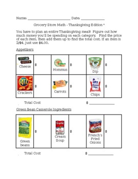 Preview of Thanksgiving Edition Grocery Store Math