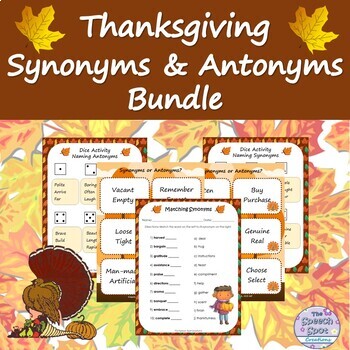 Preview of Thanksgiving Elementary Synonyms & Antonyms Activity BUNDLE