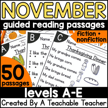 Preview of Kindergarten Thanksgiving Leveled Reading Passages Guided Reading Small Groups