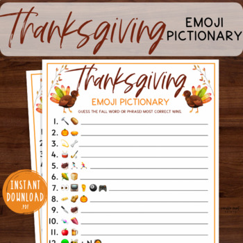 Preview of Thanksgiving Emoji Pictionary Activity | Seasonal Brain Break Game | Turkey Day