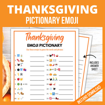Thanksgiving Emoji Pictionary, Printable Fall Games, Autumn Activities