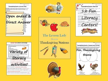 Preview of Thanksgiving English Literacy Centers & Stations