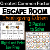 Thanksgiving Escape Room Math: Greatest Common Factor Game