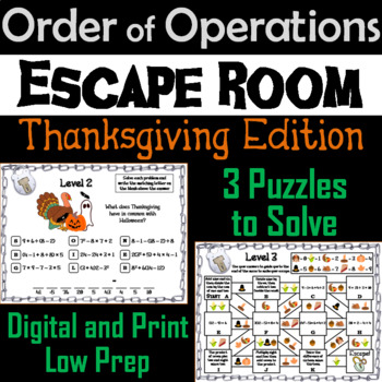 Preview of Thanksgiving Escape Room Math: Order of Operations Game (4th 5th 6th 7th Grade)
