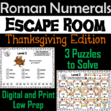 Thanksgiving Escape Room Math: Roman Numerals Game (4th 5t