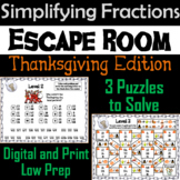 Thanksgiving Escape Room Math: Simplifying Fractions Game;