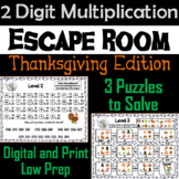 Thanksgiving Escape Room Math: Two Digit Multiplication Ga