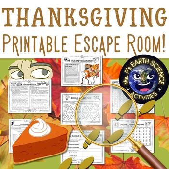 Preview of Thanksgiving Escape Room- No Prep, Printable Middle School Thanksgiving Activity
