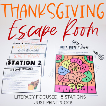 Preview of Thanksgiving Escape Room [Print and Go! | Literacy | ELA | Reading]
