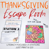 Thanksgiving Escape Room [Print and Go! | Literacy | ELA |