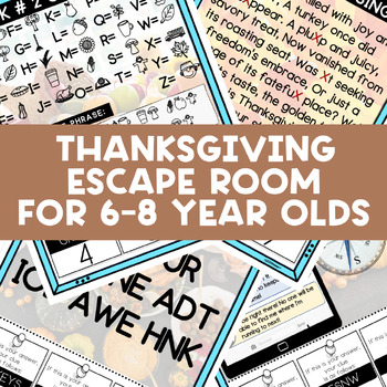 Preview of Thanksgiving Escape Room, For 6-8 Year Olds
