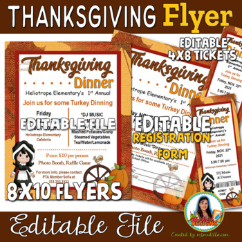 Preview of Thanksgiving Pilgrim Event Flyer & Tickets - Editable PTA, PTO, Fundraiser