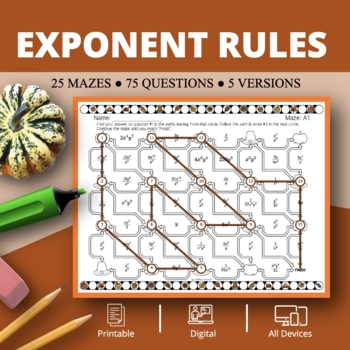 Preview of Thanksgiving: Exponent Rules Maze Activity