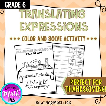 Preview of Thanksgiving Expressions: Math Coloring Activity