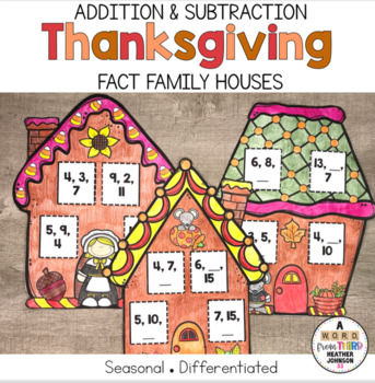 Preview of Thanksgiving Fact Families Addition & Subtraction Houses