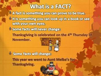 Fact or Opinion PowerPoint Lesson {Thanksgiving} by Teachers Unleashed