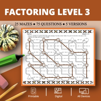 Preview of Thanksgiving: Factoring Level 3 Maze Activity