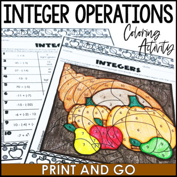 Preview of Thanksgiving Fall Activity Operations with Integers Print and Go