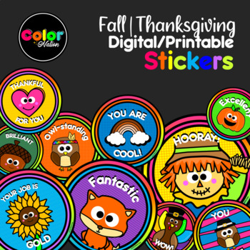 Preview of Thanksgiving | Fall | Digital Stickers | Distance Learning - Color Nation