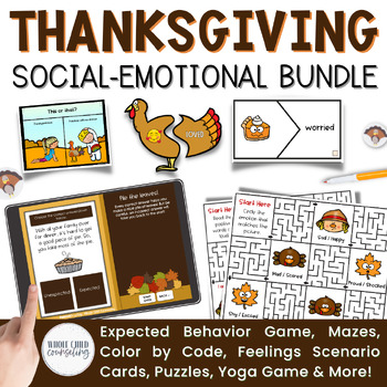 Preview of Thanksgiving Counseling Fall Feelings and Social Skills SEL Activity BUNDLE