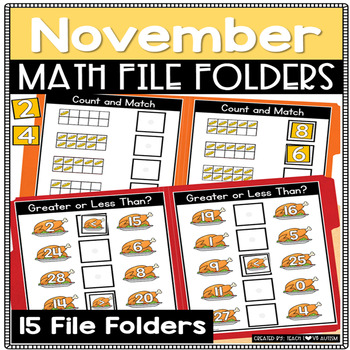 Preview of Thanksgiving & Fall Math File Folders and Activities | NOVEMBER
