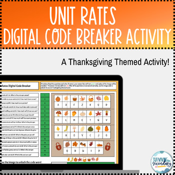 Preview of Thanksgiving Fall Menu Unit Rates Digital Code Breaker Activity