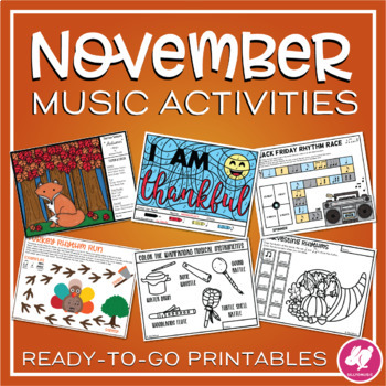 Preview of Thanksgiving & Fall Music Activities, Worksheets, and Color-by-Note for November