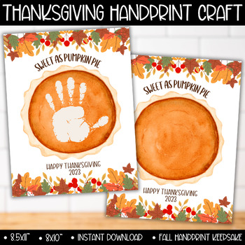 Preview of Thanksgiving Fall Pumpkin Pie Handprint Art Turkey Craft Activity Preschool