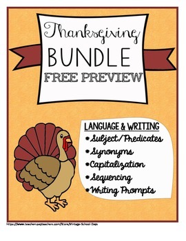 Preview of Thanksgiving Fall Synonyms Capitalization Sequencing Subject Predicate Writing