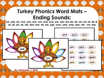 Thanksgiving; Fall; Turkey Phonics Mats; Words; Special Education