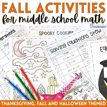 Preview of Thanksgiving, Fall and Halloween Middle School Math Activities Bundle